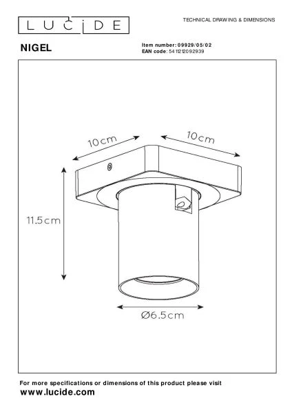 Lucide NIGEL - Ceiling spotlight - LED Dim to warm - GU10 - 1x5W 2200K/3000K - Matt Gold / Brass - technical